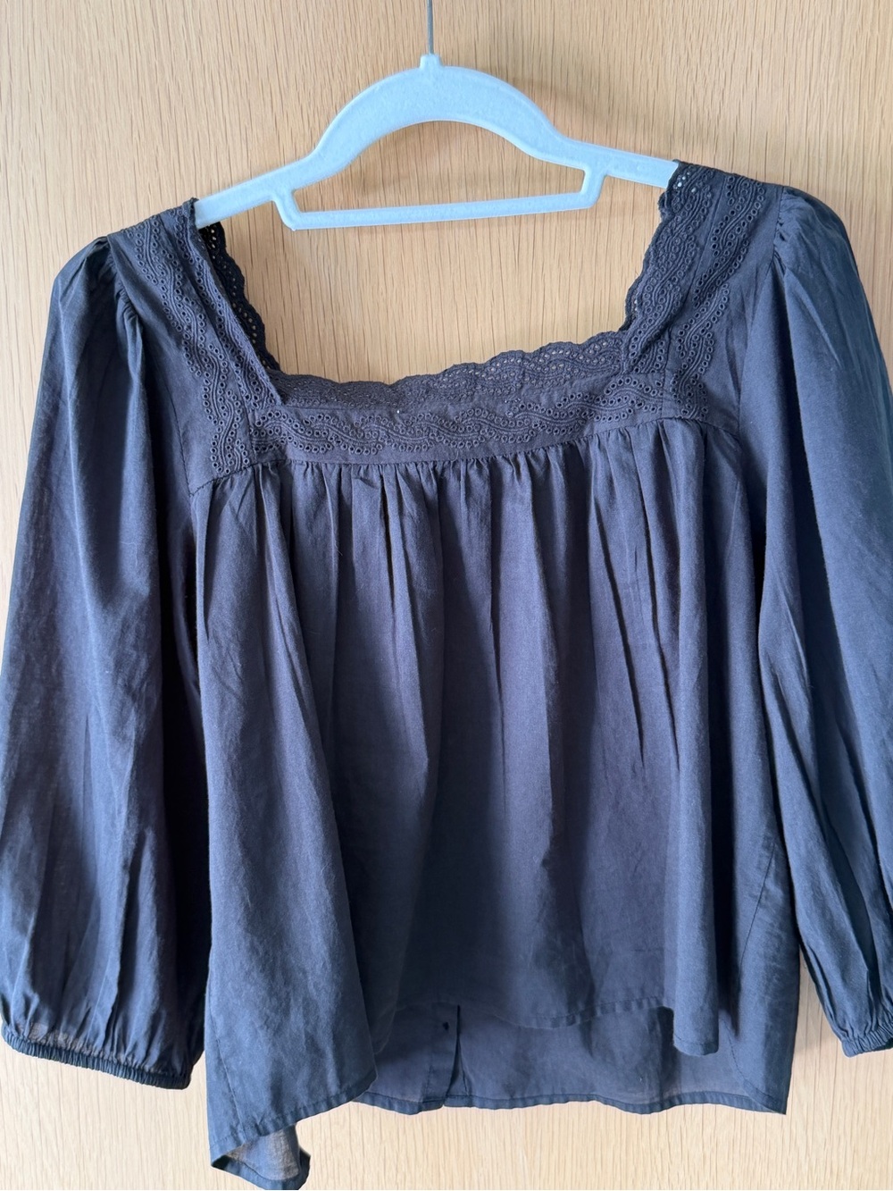 THE GREAT. Black Eyelet Square-Neck Button-Up Blouse - Picture 2 of 5